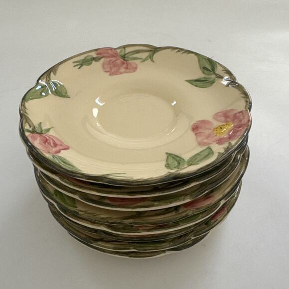 Vintage Franciscan Earthenware Desert Rose Saucers Hand Painted USA Made SET 8 - Picture 1 of 9